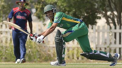 Pakistan’s Waqar Younis during an international friendly match against Nepal at Academy Oval grounds at Zayed Cricket Stadium in Abu Dhabi. Ravindranath K / The National