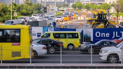 Residents are frustrated with delays caused by roadworks at Jumeirah Lakes Towers in Dubai. Victor Besa for The National