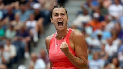 Aryna Sabalenka celebrates during her US OPen quareter-final win over Qinwen Zheng at Flushing Meadows on September 6, 2023. AFP