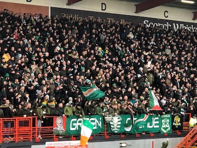 Celtic supporters watching their team's victory at Hamilton. Andy Mitten