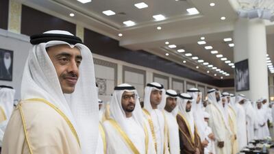 Sheikh Abdullah bin Zayed Minister of Foreign Affairs and Sheikh Hamdan bin Zayed Al Nahyan Deputy Prime Minister and Ruler of the Western Region attended the wedding. Ryan Carter / Crown Prince Court - Abu Dhabi