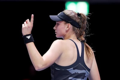 Elena Rybakina celebrates in her match against Iga Swiatek. Getty