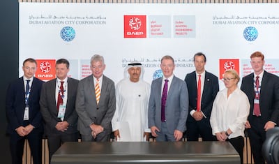 Chris Bryant, fourth right, at Dubai Airshow last month. Photo: Wam