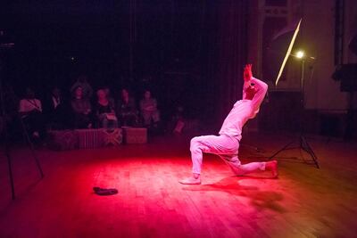 An actor performing a theatrical reading of texts by Nobel laureate Jose Saramago's 'Blindness' at Sharjapan. Leslie Pableo / The National