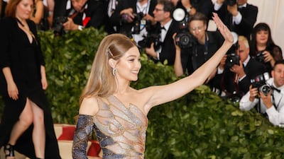 Gigi Hadid in stained-glass-style Versace. Reuters