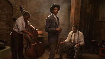 Michael Potts, left, Chadwick Boseman and Colman Domingo in 'Ma Rainey's Black Bottom'. AP