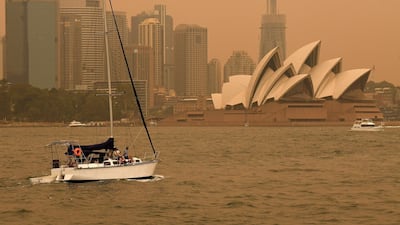 Smoke haze from bushfires in New South Wales blankets the central business district of Sydney, Australia. EPA