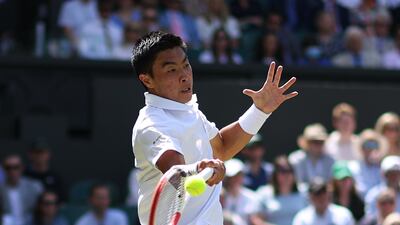 Brandon Nakashima of the US plays a forehand against Nick Kyrgios of Australia. Getty