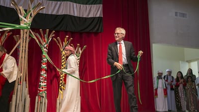 German Ambassador Dr Eckhard Lübkemeier participating in German International School National Day celebrations. Mona Al Marzooqi/ The National