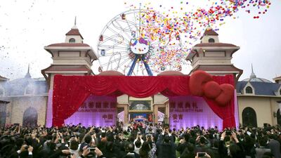 Guests attend the inauguration ceremony of first Hello Kitty amusement park outside Japan. Carlos Barria / Reuters