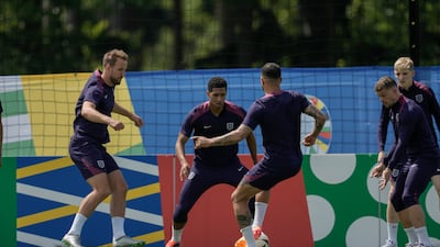 England's Harry Kane and Jude Bellingham during training. AP