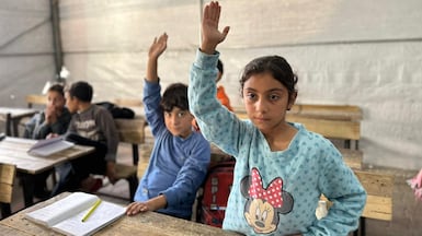 Students in a UNRWA temporary school, Gaza 2025. Photo: UNRWA