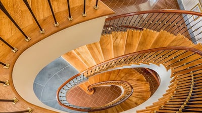 A spiral staircase in the guest house