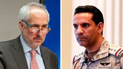 Stephane Dujarric and Turki Al Malki. Reuters/EPA