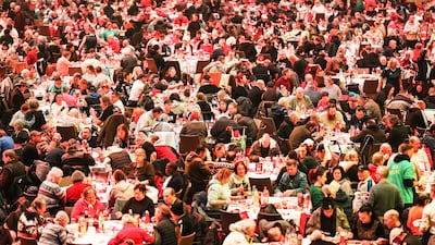 Guests at an annual Christmas dinner party for needy and homeless organised by German singer and actor Frank Zander at the Hotel Estrel in Berlin, Germany. EPA