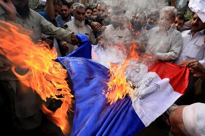Anti-French protests, seen here in Pakistan, erupted last year over cartoons. Reuters