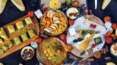 A selection of Turkish desserts at Turquoise, Rixos Saadiyat Island.