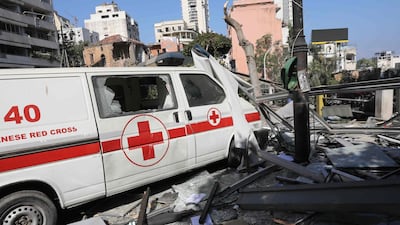 An emergency command vehicle of the Lebanese Red Cross is pictured in the aftermath of yesterday's blast. AFP