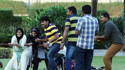 Families enjoy the New Year's Day holiday at Zabeel park in Dubai. Satish Kumar / The National