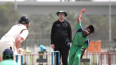 Yodhin Punja in action against Royal Belfast Academical Institute of Ireland in the ARCH Trophy U19 at the Abu Dhabi Cricket Council Oval-2 on Monday, March 28, 2016. Amith Passela/The National