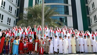 Emirates National Oil Company and its subsidiaries marked the fourth edition of Flag Day. More than 300 employees gathered at ENOC's headquarters in Dubai. Courtesy ASDA’A Burson-Marsteller