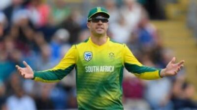 In this file photo from June 25, 2017 South Africa captain AB de Villiers reacts during the third T20 International against England at SWALEC Stadium in Cardiff, Wales.