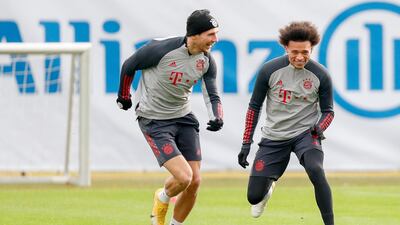 Bayern's Leon Goretzka, left, with Leroy Sane. Getty