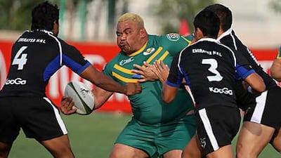 Trevor Leota, in green, has been a regular face in local UAE rugby this year.