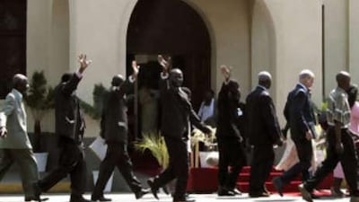 Zimbabwe's opposition MPs arrive for the opening of parliament in Harare.