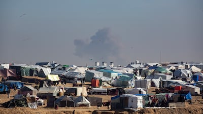 A camp of internally displaced Palestinians at the Gaza border with Egypt. The war has added to oil market volatility. EPA
