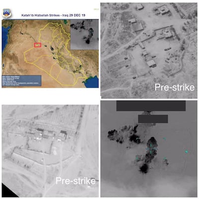 A combination of images depicts what the US military says are bases of the Kataib Hezbollah militia group that were struck by US forces in Iraq December Reuters