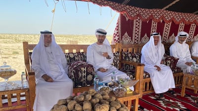 President Sheikh Khalifa and Sheikh Mohamed bin Zayed, Crown Prince of Abu Dhabi and Deputy Supreme Commander of the Armed Forces, at a majlis in Ghanada on Thursday. Wam