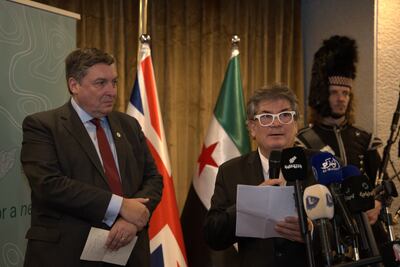 Former British diplomat Jon Wilkes and Syrian businessman Mounzer Nahza launched the Syrian British Business Council in Damascus on Sunday. Photo: SBBC