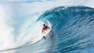 Griffin Colapinto of the US in action during round 2 of the Tahiti Pro Teahupoo 2018 surfing event in Teahupoo, French Polynesia. Damien Poullenot/EPA