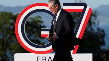 UK Prime Minister Keir Starmer has joined G7 leaders in France, as pressure over military funding builds at home. AFP