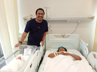 Shubhang and Anushree Bhattacharya with new arrival, Swarag. Photo: Aster Hospital Mankhool