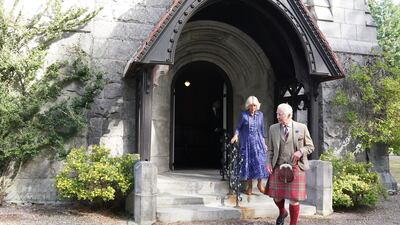 King Charles and Queen Consort Camilla leave Crathie Parish Church. PA