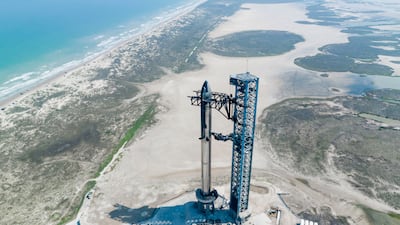 SpaceX Starship's full stack on its launch pad near Brownsville, Texas, on April 17. Reuters