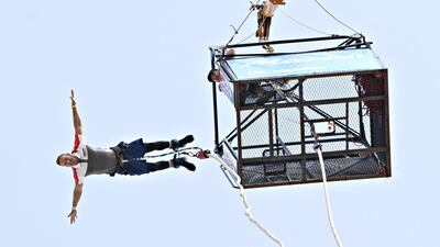 Most bungee jumps in 24 hours outdoors (20m bungee cord or more): Colin Phillips set the record in less than 24 hours and continued his jumping later that afternoon in Dubai. Jeff Topping / For The National