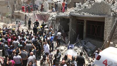 Iraqi security forces search for survivors after a bombing in the eastern neighbourhood of New Baghdad on July 6, 2015 which killed at least a dozen civilians when a Russian-made fighter jet accidentally dropped a bomb over a Baghdad neighborhood. Hadi Mizban/AP Photos