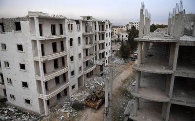 Syrian government forces are pictured after taking control of the Rashideen Al Rabea area in Syria's Aleppo province. AFP