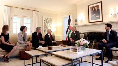 King Abdullah II and Crown Prince Al Hussein meet with US Homeland Security Secretary Alejandro