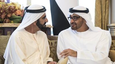 Sheikh Mohammed bin Rashid, Vice President and Ruler of Dubai, and Sheikh Mohammed bin Zayed, Crown Prince of Abu Dhabi and Deputy Supreme Commander of the Armed Forces, discussed the course of national development in sync with the vision of the President, Sheikh Khalifa. Ryan Carter / Crown Prince Court - Abu Dhabi