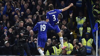 Chelsea’s Marcos Alonso celebrates scoring their second goal. Hannah McKay / Reuters