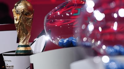 The World Cup trophy on display during the Uefa draw for the 2022 World Cup qualifying groups. Reuters