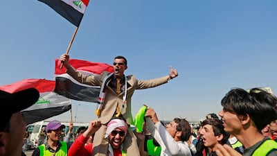 A protest in Baghdad's Green Zone on February 28 against plans to amend electoral law. AFP