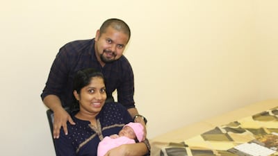 Proud parents Jincy Antony and Jose Joy with their little bundle of joy, baby Angeline. Courtesy: Medeor Hospital