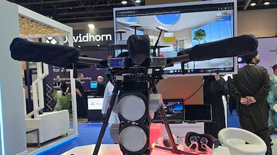 The new drone traffic light at the World Police Summit. Photo: Salam Al Amir