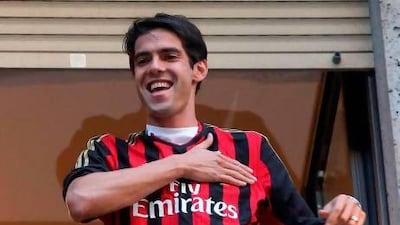 Brazilian Kaka made a return to AC Milan and greeted his old supporters on Monday. Matteo Bazzi / EPA