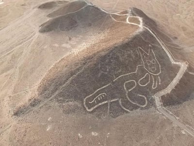 The figure was discovered in the desert near the town of Nazca in southern Peru. AFP Photo